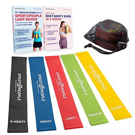 Sport2People Exercise Resistance Hip Loop Bands for Booty Building with Workout E-Books - Strength Training and Physical Therapy - Premium Fitness Loops for Butt and Legs - plus Core Sliders