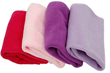 Plush Microfiber Towels/WASHCLOTHS, Ultra Soft Thick, 4-Pack, 12"x12" (Pink dark, Pink light, Purple, Lavender)