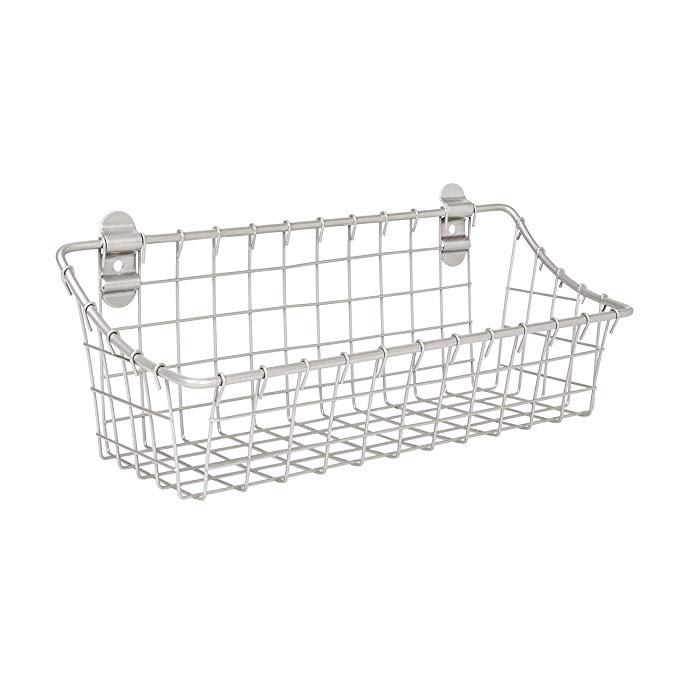 Spectrum Diversified Vintage Cabinet Door & Wall Mount Basket Kitchen Pantry Bath & Entryway Storage Organizer Tray Bin, Small, Silver