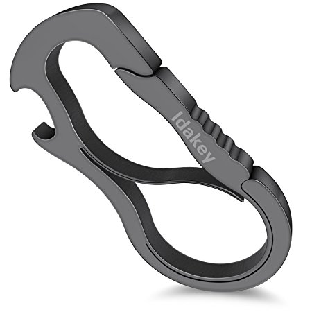 Idakey Full Stainless Steel Anti-lost KeyChain Carabiner Mutil Function Home Tool with Bottle Opener for Home Black