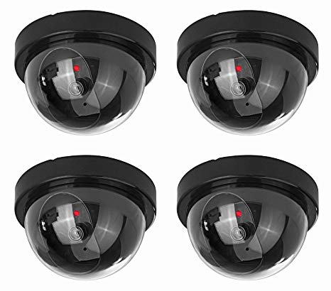 NONMON Fake Dummy Dome Camera Homes & Business Security CCTV Cameras with Flashing Red LED Light for Indoor and Outdoor-4 Packs(Black)