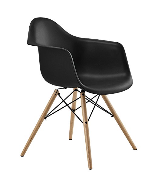 DHP Mid Century Modern Molded Arm Chair with Wood Leg, Black