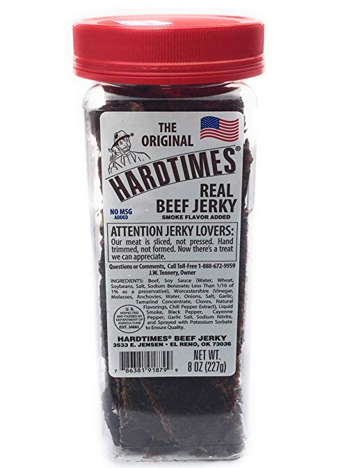 HARD TIMES 8oz Jar Original Real Beef Jerky Sliced Hand Trimmed Dry Tough Jerky For HardTimes