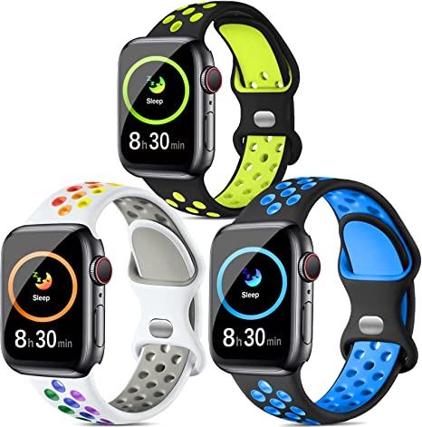 YENDILI 4 Pack Sport Band Compatible with Apple Watch 44mm 42mm 45mm 41mm 40mm 38mm for Men Women Kids, Breathable Soft Silicone Athletic Strap for Apple iWatch Series 7 6 5 4 3 2 1 SE