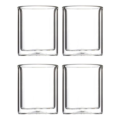 Teikis® [Set of 4 Double Wall Glasses] 10 Oz Whiskey/Scotch Glass Set - Double Wall Beverage Glasses