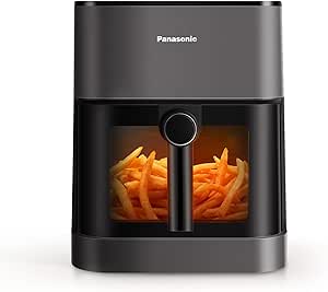 Panasonic NF-CC500SXE Friggitrice ad Aria con Finestra di Ispezione, 5L, 80-200°C, Timer Digitale e LCD, Vapore Delicato, 11 Programmi, Facile Pulizia, Grigio Opaco