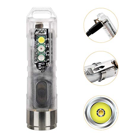RovyVon A8 EDC Keychain Flashlight, 350 Lumens, NICHIA 219C Chip High CRI Multifunction, Mini Keychain Rechargeable LED Light, with Money UV Light, Charge Faster, IP65 (Transparent Body)