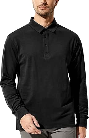 MIER Men's Polo Shirts Long Sleeve Regular Fit Cotton Golf Shirt Soft Breathable Casual Collared Tshirts