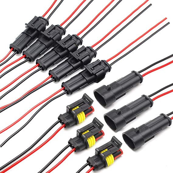 2 Pin Way Car Waterproof Electrical Connector HID Plug Auto Electrical Wire Connectors 1.5mm Series Terminal and Rubber Seal with Wire AWG Marine, 8 Pack