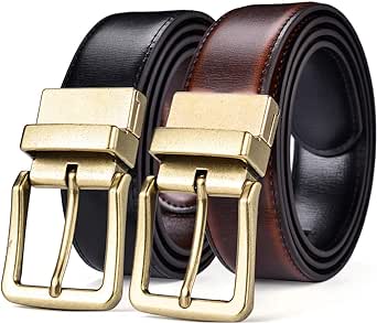 Beltox Men’s Belts Reversible Leather 1.25” Wide 1 for 2 Rotate Buckle Gift Box