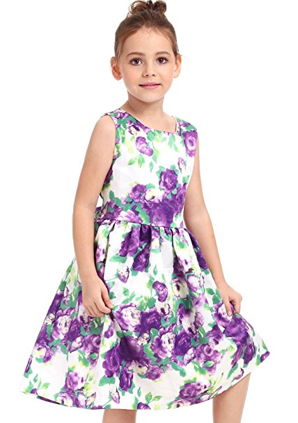 Ephex Toddler Girls Flower Princess Silky Dress with Floral Print 2-11T