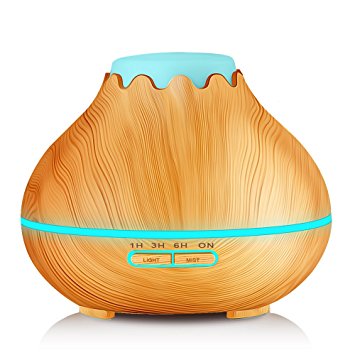 KBAYBO 400ml Aroma Diffuser, Wood Grain Ultrasonic Mist Humidifier Essential Oil Diffuser for Office Home Bedroom Living Room Study Yoga Spa (Light Wood)