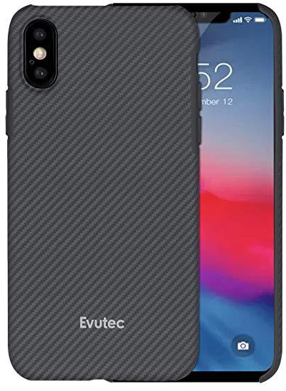 Evutec Compatible with iPhone Xs & iPhone X Karbon SP Hard Smooth Anti-Scratch Case Real Aramid Fiber Strong Protective 0.7mm Slim Durable Snap-on Black Phone Cover