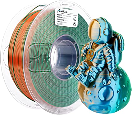 AMOLEN 3D Printer Filament Triple Color Silk PLA Filament 1.75mm, Blue Green Orange 3D Printing Filament Bundle, 1kg / 2.2lbs