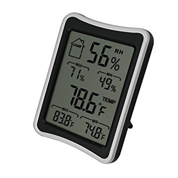 BENGOO Indoor Humidity Monitor Thermometer Digital Hygrometer Monitor with Stand and Large LCD Display Works in Celsius and Fahrenheit for Home Living Room Offic - Black