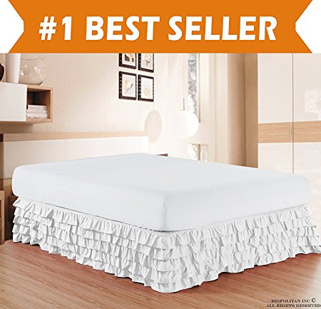 Elegant Comfort Luxurious Premium Quality 1500 Thread Count Wrinkle and Fade Resistant Egyptian Quality Microfiber Multi-Ruffle Bed Skirt - 15inch Drop, Full , White