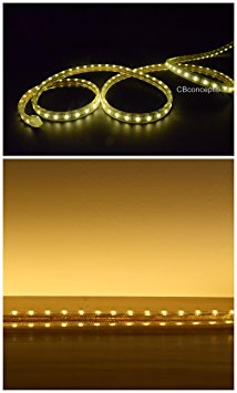 CBConcept UL Listed, 10 Feet, 1080 Lumen, 3000K Warm White, Dimmable, 110-120V AC Flexible Flat LED Strip Rope Light, 180 Units 3528 SMD LEDs, Indoor/Outdoor Use, Accessories Included, [Ready to use]