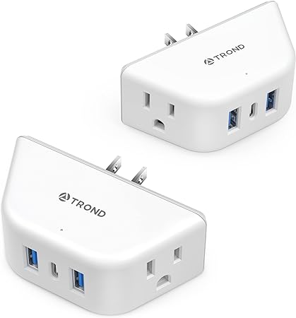 TROND 2 Prong to 3 Prong Outlet Extender, 2 Outlet Splitter with 3 USB Ports (1 USB C), US to Japan Plug Adapter, Type A Travel Power Adapter for USA Japan Canada Mexico Philippines, 2 Pack