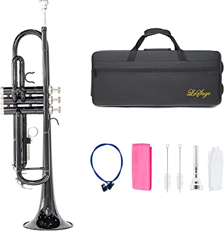 LeSage Black Trumpet Standard Bb Brass Instruments Beginner Trumpet b Flat Student Trumpet with Case Cleaning Kit Gloves 7C Mouthpiece Polishing Cloth