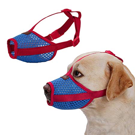 Rantow Breathable Mesh Pet Dog Muzzle - Anti Biting Barking Screaming Prevent Accidental Eating - Small Medium Large Dogs Adjustable Mouth Cover