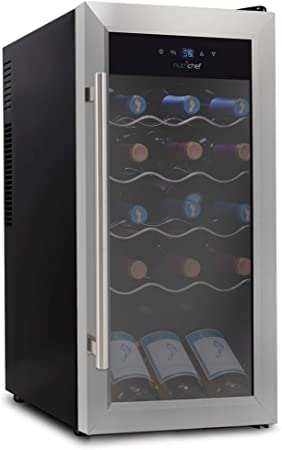 18 Bottle Wine Cooler Refrigerator - White Red Wine Fridge Chiller Countertop Wine Cooler - Freestanding Compact Mini Wine Fridge 18 Bottle w/Digital Control, Stainless Steel Door - NutriChef PKCWC18