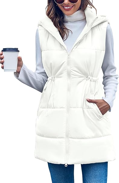 Inorin Womens Quilted Puffer Vests Hooded Sleeveless Long Outwear Jacket Zip Up Winter Coat with Pockets