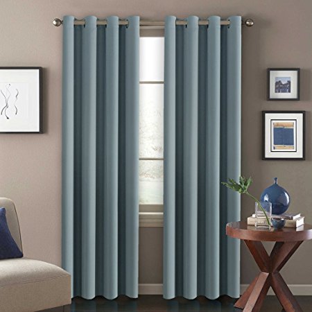 H.Versailtex Ultra Sleep Well Blackout Thermal Insulated Room Darkening Curtains for Bedroom/Living Room - Grommet Top (Stone Blue,52 by 84 - Inch,Set of 1 Panel)