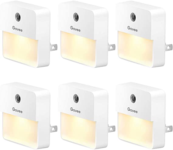 Govee Dusk to Dawn Night Light, Plug in, Soft Warm White LED Night Light for Bathroom, Bedroom, Hallway, Kitchen, Stairs, Energy Efficient, Glare-Free, Compact, 6-Pack