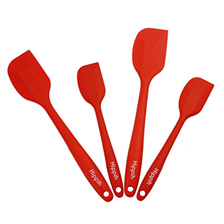 Hippih 4-Piece Silicone Spatula Set - 2 Large & 2 Small Heat Resistant Cooking Utensils For Dishwasher, Microwave Oven, Freezer