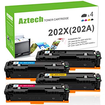 Aztech 4PK Compatible Toner Cartridge Replacement for HP 202X 202A MFP M281FDW HP Laserjet Pro MFP M281fdw M254DW M281cdw M281DW M254DN M254NW M280NW M254 M281 Ink Printer CF500X CF501X CF502X CF503X