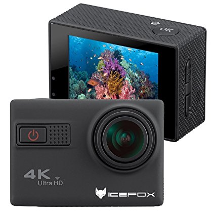 ICE-FOX Action Camera 4k, Underwater 30M Helmet Camera with 170° Wide-angle Sony Lens, WIFI Remote Control , 2.0" Display, 1080P HD Recording for Diving, Motorbike, Surfing, Boating and Skiing (Black)