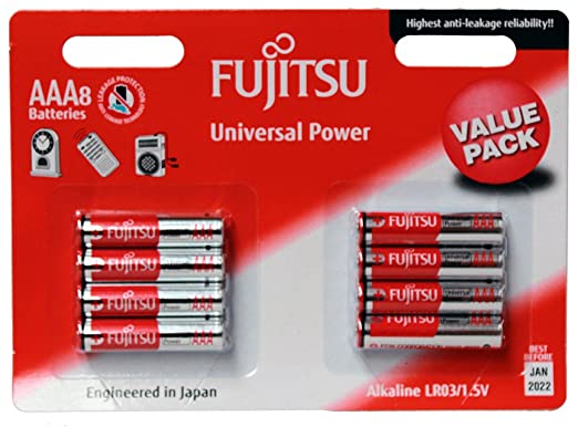 Fujitsu Universal AAA Alkaline Battery, LR03, 1.5 Volts, Triple A - Pack of 8 Batteries (8ct)