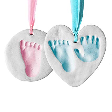 Bubzi Co Baby Handprint & Footprint Clay Ornament Kit for Newborns & Infants, Personalized Keepsake, Display on Room Wall, Nursery, Christmas Tree Decor, Includes Heart & Circle Mold, Paint, Easels