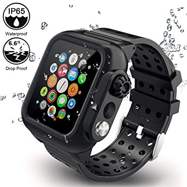 ADDSMILE Compatible for Apple Watch Band with Case 44mm Series 4, 3-in-1Waterproof Case with Soft Silicone Band and Anti-Scratch Screen Protector, 360°Protective Case Compatible With iWatch 44mm-black