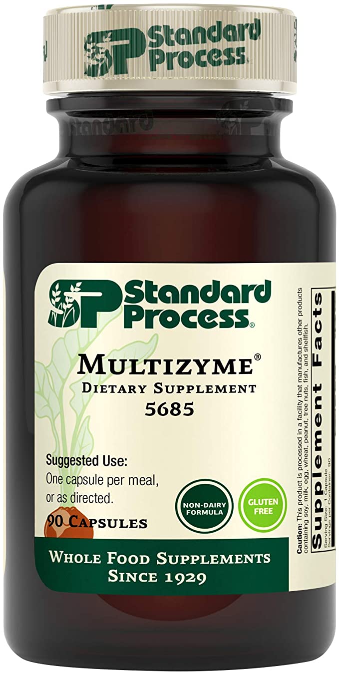 Standard Process Multizyme - Whole Food Pancreas Support, Pancreatin Digestive Enzymes, Digestive Health and Pancreatic Enzymes with Cellulase, Papain, Amylase, Lipase and More - 90 Capsules