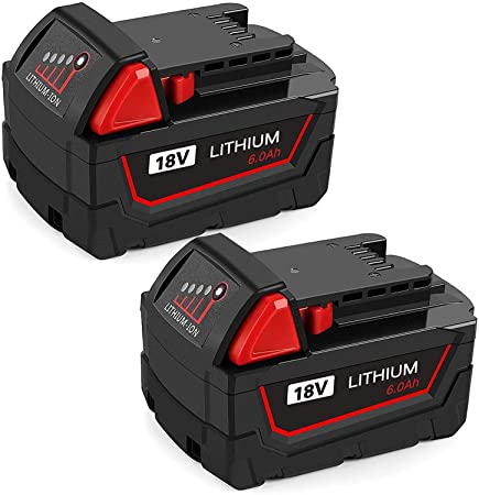 【2-Pack 18V 6.0Ah】Lithium Replacement Battery Compatible with Milwaukee Battery M18B XC 48-11-1820 48-11-1850 48-11-1815 48-11-1852 48-11-1822 48-11-1828 48-11-10 48-11-1811 48-11-1840