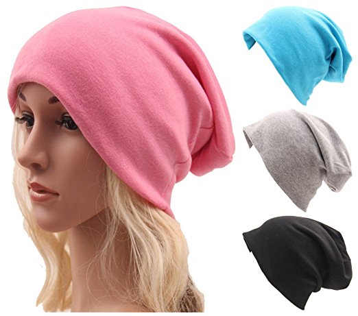 Toptim Unisex Adult Indoors Cotton Beanie- Soft Sleep Hats for Hairloss, Cancer, Chemo 4 Pack