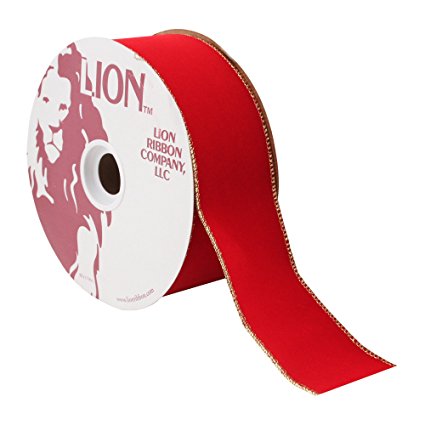 Lion Wired Edge Velvet Ribbon, 2-1/2" Wide, 20 Yards, Red