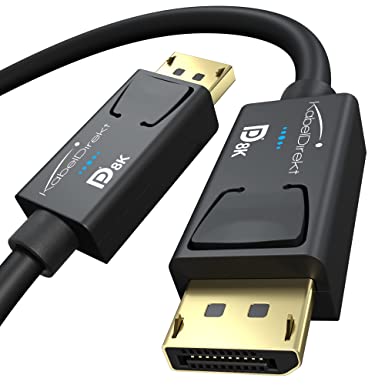 KabelDirekt - 8K DisplayPort (DP to DP) Cable - 10ft - (up to 32.4 Gbit/s, UHD with 8 K / 60 Hz or 4 K / 120 Hz, Supports HBR3, DSC 1.2, HDR 10, Lockable Connector, Black) - TOP Series