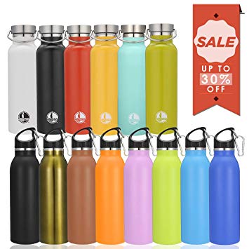 KingSo Flask Double Wall Vacuum Insulated Stainless Steel Sports Water Bottle 20 oz Leak & Sweat Proof Standard Mouth with BPA Free Screw Cap for Hot or Cold Beverages