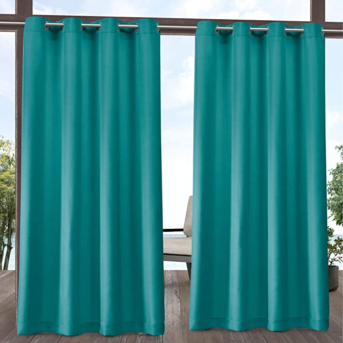 Exclusive Home Curtains Indoor/Outdoor Solid Cabana Grommet Top Curtain Panels, 54"x96", Dark Teal, Set of 2