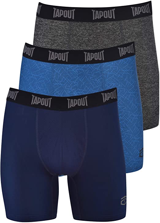 TapouT Mens Performance Boxer Briefs - 3-Pack Stretch Performance Training Underwear Breathable Athletic Fit No Fly