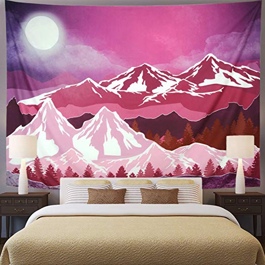 Ameyahud Mountain Tapestry Sunset and Forest Trees Tapestry Nature Landscape Wall Tapestry Trippy Trek Tapestry Wall Hanging for Bedroom
