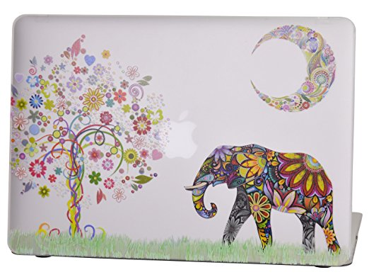 Macbook Air 13 inches Rubberized Hard Case for model A1369 & A1466, Cas Graphique Moon Elephant Design with Clear Bottom Case, Come with Keyboard Cover