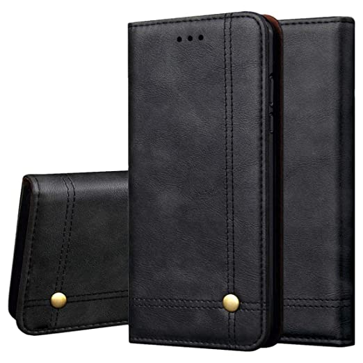 DOB Flip Cover for OnePlus 6T One Plus 6T Leather Back Cover Leather Wallet Case Slim Book Cover Kickstand Function Magnet Closure (Black)