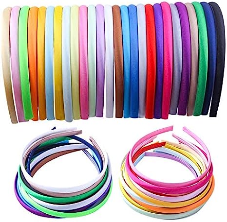 Candygirl HeadBands for Girls,DIY Satin Covered Girls Headbands,1cm Width Craft Headbands for Daily and Party(26pcs Per Pack Each Color 1pcs)