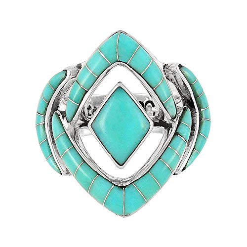 Turquoise Ring in Sterling Silver 925 & Genuine Turquoise (Choose Color)