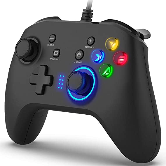 Wired Gaming Controller, Joystick Gamepad with Dual-Vibration PC Game Controller Compatible with PS3, Switch, Windows 10/8/7 PC, Laptop, TV Box, Android Mobile Phones, 6.5 ft USB Cable -Black