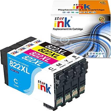 Starink Remanufactured Ink Cartridge Replacement for Epson 822XL 822 XL T822(Upgraded) for Workforce Pro WF-3820 WF-4820 WF-4830 WF-4833 WF-4834 Printer(Black Cyan Magenta Yellow) 4-Pack