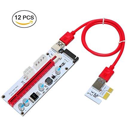 PCI-E Riser 1X TO 16X Graphics Extension Ethereum ETH Mining Powered Riser Adapter Card, 60cm USB 3.0 Cable, 4 Solid Capacitors (VER 008S, 12-Pack)